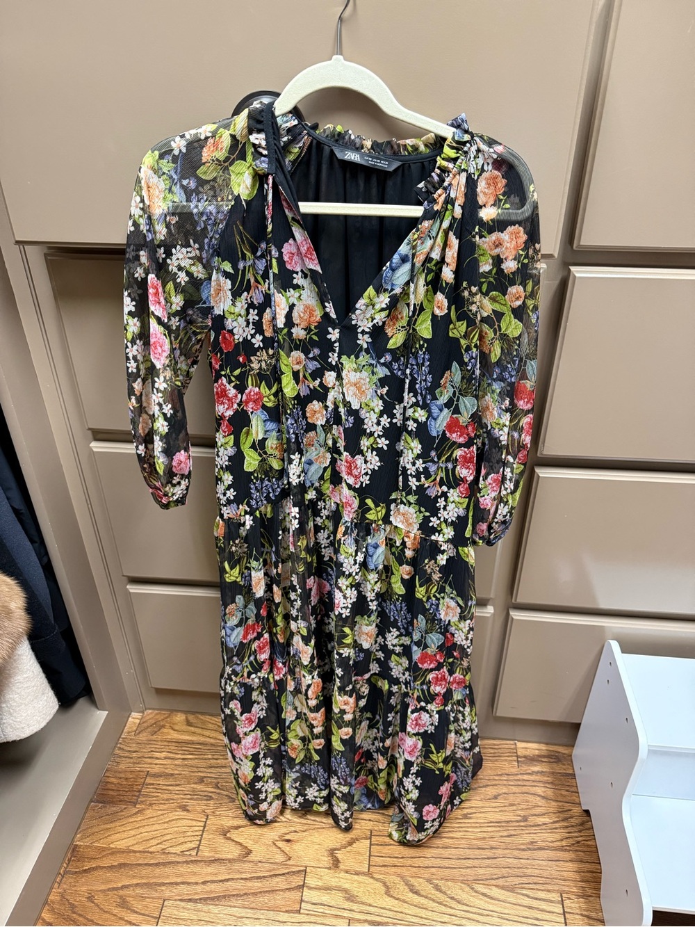 Zara Black Floral Maxi Dress with Multicolor Bouquet Print